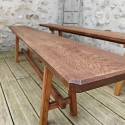 Pamono Antique Oak Benches, 1960s, Set of 2><noscript><img width=