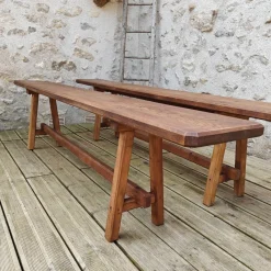 Pamono Antique Oak Benches, 1960s, Set of 2><noscript><img width=