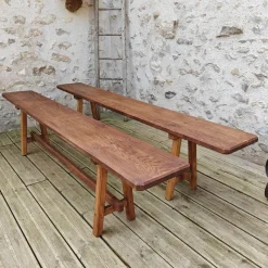 Pamono Antique Oak Benches, 1960s, Set of 2><noscript><img width=