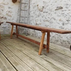 Pamono Antique Oak Benches, 1960s, Set of 2><noscript><img width=