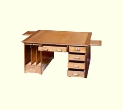 Pamono Antique Oak Desk with Two Workstations, 1890s><noscript><img width=