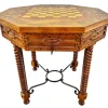 Discount Pamono Antique Octogonal Burnt Oak Inlaid Games Table with Two Drawers and Turned Legs, 1920s
