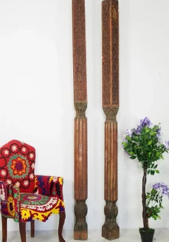 Pamono Antique Orient Hand-Carved Wooden Pillar Column, Swat Valley Pakistan, 1890s><noscript><img width=
