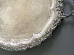 Sale Pamono Antique Oval Engraved Sheffield Tray with Handles, 1850