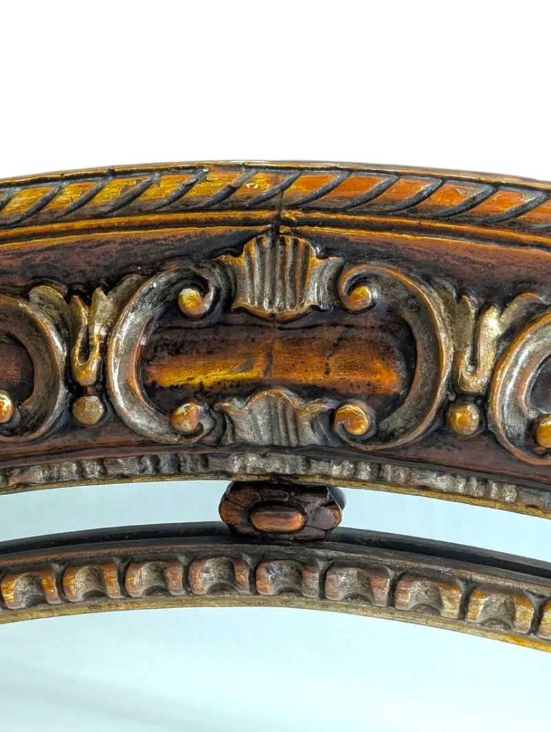 Pamono Antique Oval Mirror with Carved Wood Frame> Mirrors