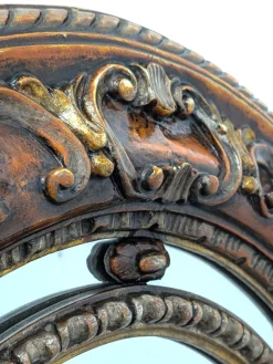 Pamono Antique Oval Mirror with Carved Wood Frame><noscript><img width=
