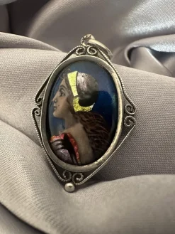 Pamono Antique Pendant in Limoges Enamel and Silver from Sazerat, 1890s><noscript><img width=