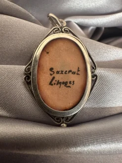 Pamono Antique Pendant in Limoges Enamel and Silver from Sazerat, 1890s><noscript><img width=