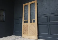 Pamono Antique Pine Door with Glass, 1890s><noscript><img width=