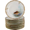 Pamono Antique Pirkenhammer Porcelain Dinner Plates with Hand-Painted Fish, Set of 12> Dinner Plates & Bowls