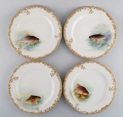 Pamono Antique Pirkenhammer Porcelain Dinner Plates with Hand-Painted Fish, Set of 12><noscript><img width=