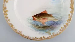 Pamono Antique Pirkenhammer Porcelain Dinner Plates with Hand-Painted Fish, Set of 12><noscript><img width=