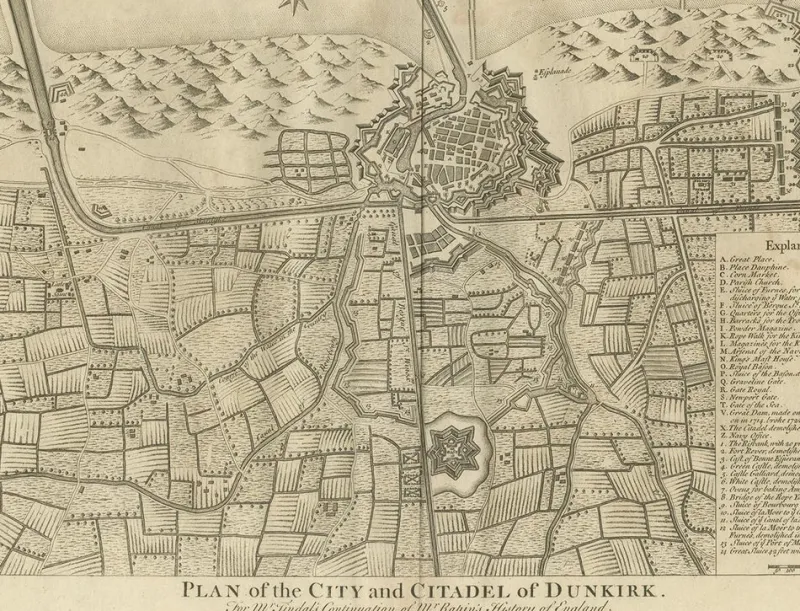 Pamono Antique Plan of Dunkirk by Basire, 1785> Wall Decor