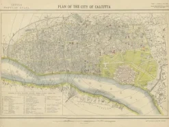 Pamono Antique Plan of the City of Calcutta India by Letts, 1883> Wall Decor