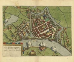 Hot Pamono Antique Plan of the Siege of Grave by Guicciardini, 1608