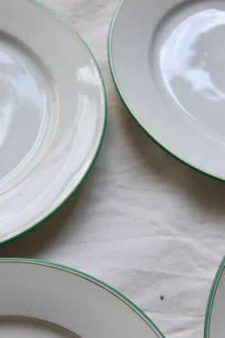 Pamono Antique Porcelain Dessert Plates with CB Monograms and Green and Gilt Borders from Limoges, 1960s, Set of 6><noscript><img width=