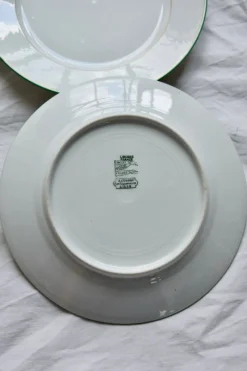Pamono Antique Porcelain Dessert Plates with CB Monograms and Green and Gilt Borders from Limoges, 1960s, Set of 6><noscript><img width=