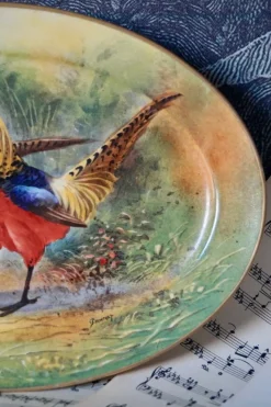 Pamono Antique Porcelain Hand-Painted Oval Serving Dish with Hunting Birds from Limoges><noscript><img width=