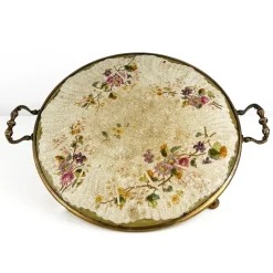 Sale Pamono Antique Porcelain Tray with Brass Frame, Handles and Feet, 1920s
