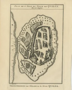 Best Pamono Antique Print of East African Island of Quiloa, Tanzania, 1749