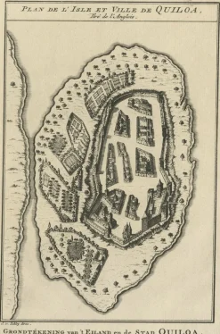 Best Pamono Antique Print of East African Island of Quiloa, Tanzania, 1749
