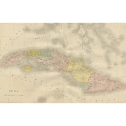 Pamono Antique Railroad Map of Cuba, 1888> Wall Decor