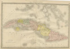 Pamono Antique Railroad Map of Cuba, 1888> Wall Decor