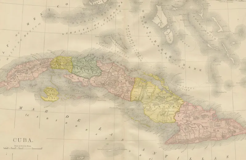 Pamono Antique Railroad Map of Cuba, 1888> Wall Decor