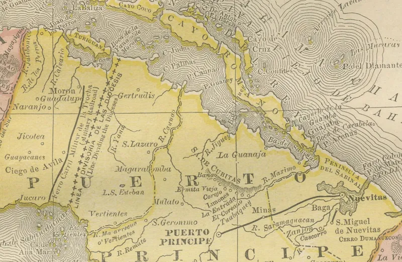 Pamono Antique Railroad Map of Cuba, 1888> Wall Decor