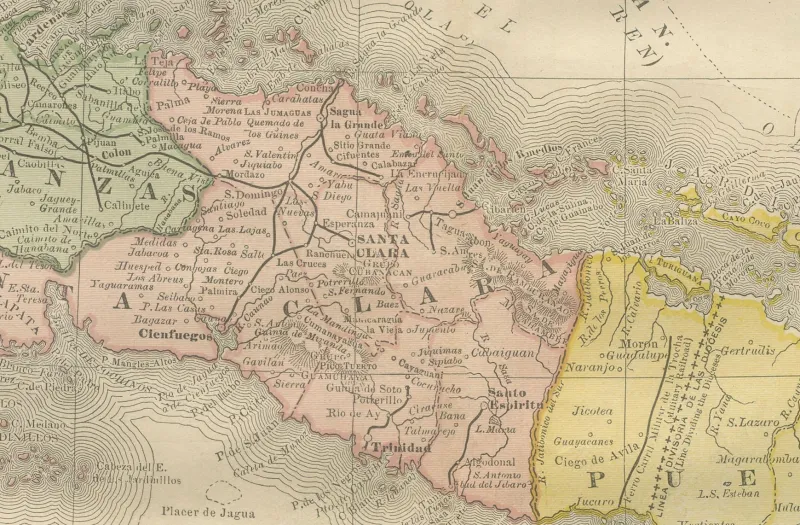 Pamono Antique Railroad Map of Cuba, 1888> Wall Decor