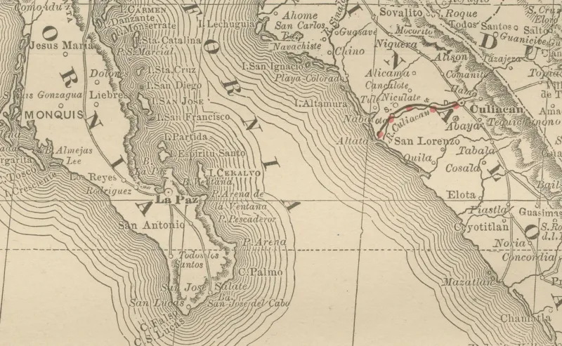 Outlet Pamono Antique Railroad Map of Mexico, 1888