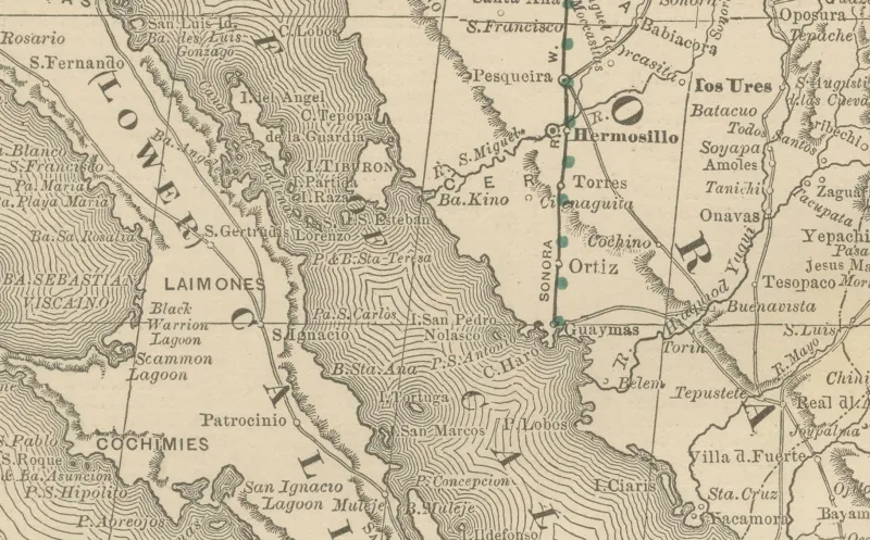 Outlet Pamono Antique Railroad Map of Mexico, 1888