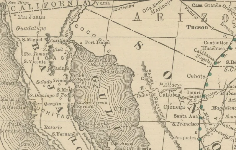 Outlet Pamono Antique Railroad Map of Mexico, 1888