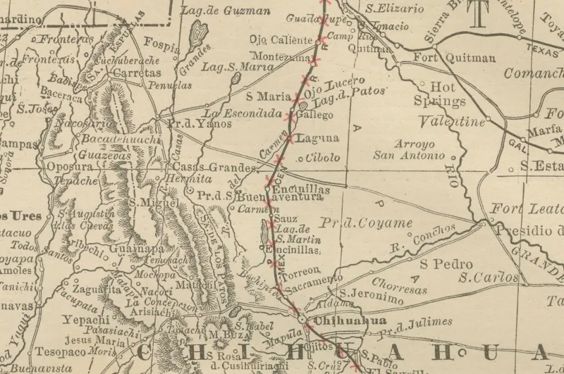Outlet Pamono Antique Railroad Map of Mexico, 1888