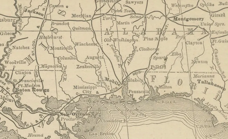 Outlet Pamono Antique Railroad Map of Mexico, 1888