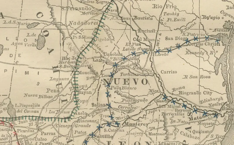 Outlet Pamono Antique Railroad Map of Mexico, 1888