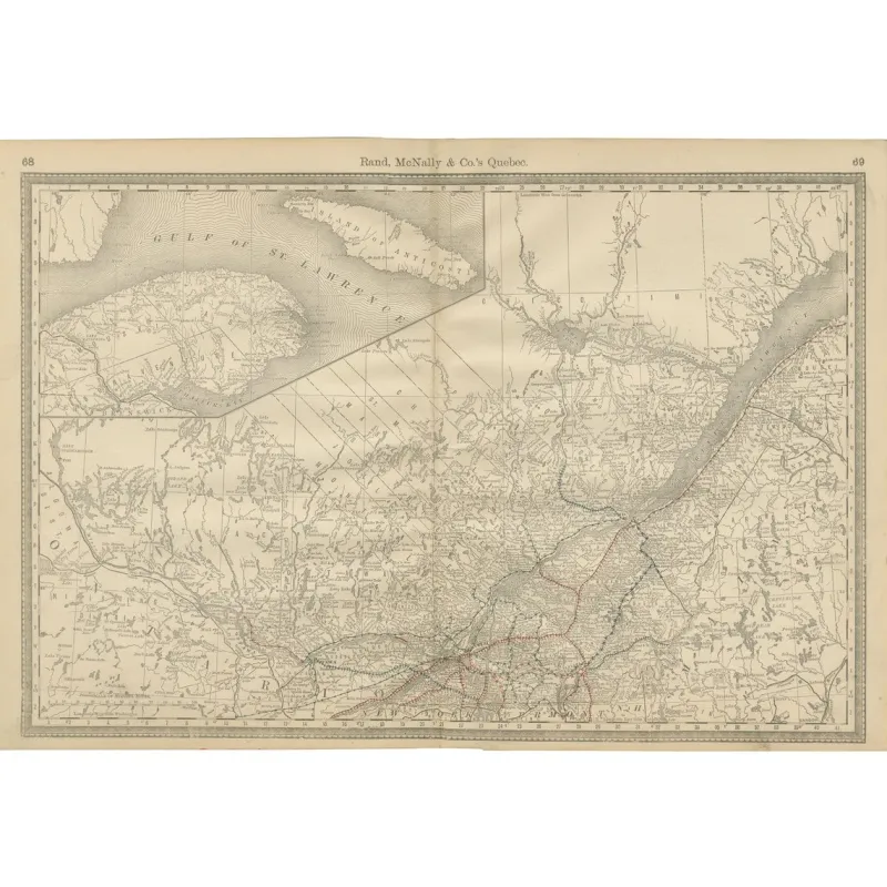 Pamono Antique Railroad Map of Quebec, 1888> Wall Decor