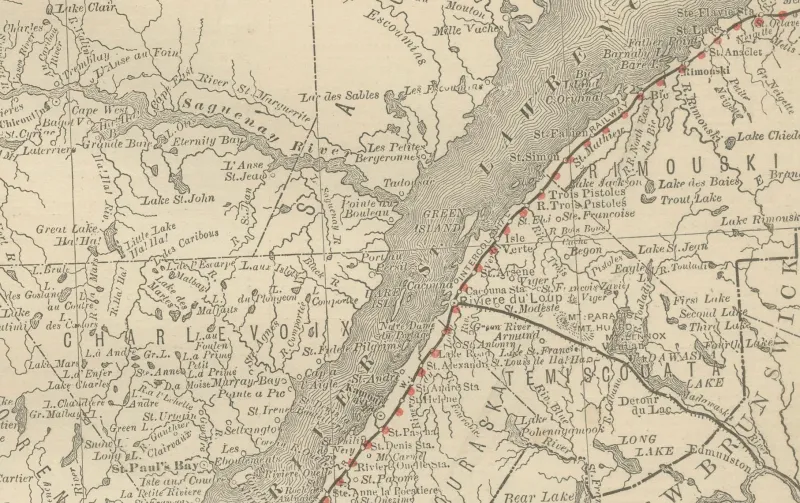 Pamono Antique Railroad Map of Quebec, 1888> Wall Decor