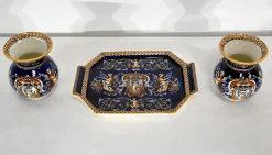Discount Pamono Antique Renaissance Style Tray and Vases in Gien Earthenware, Set of 3