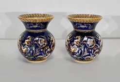Discount Pamono Antique Renaissance Style Tray and Vases in Gien Earthenware, Set of 3