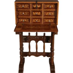 Pamono Antique Renaissance Style Cabinet Secretary in Oak and Walnut, Spain, 19th Century><noscript><img width=