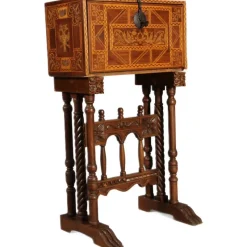 Pamono Antique Renaissance Style Cabinet Secretary in Oak and Walnut, Spain, 19th Century><noscript><img width=