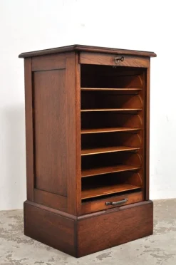 Pamono Antique Roller Door Cabinet in Oak, 1890s><noscript><img width=