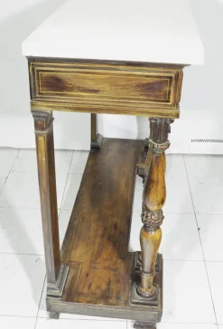 New Pamono Antique Rosewood Console Table with Brass Inlays and Carrara Marble Top, Mid-19th Century