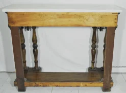 New Pamono Antique Rosewood Console Table with Brass Inlays and Carrara Marble Top, Mid-19th Century