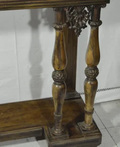 New Pamono Antique Rosewood Console Table with Brass Inlays and Carrara Marble Top, Mid-19th Century