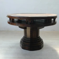Clearance Pamono Antique Round Carved Wood Game Table, 1900s