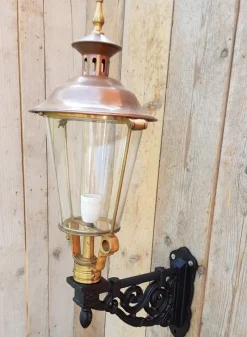 Outlet Pamono Antique Round Cast Iron and Copper Wall Lantern