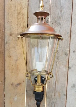 Outlet Pamono Antique Round Cast Iron and Copper Wall Lantern