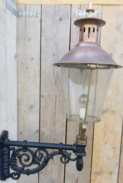 Pamono Antique Round Cast Iron and Copper Wall Lantern